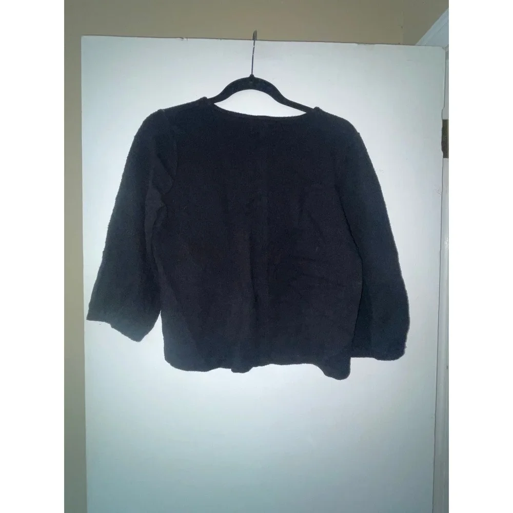 Madewell Black Textured Cotton V-Neck Puff Sleeve Top Womens‎ Medium G2042